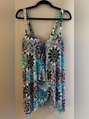 New!! Kim Gravel Swimsuits For All Turquoise Floral One-Piece Swimdress